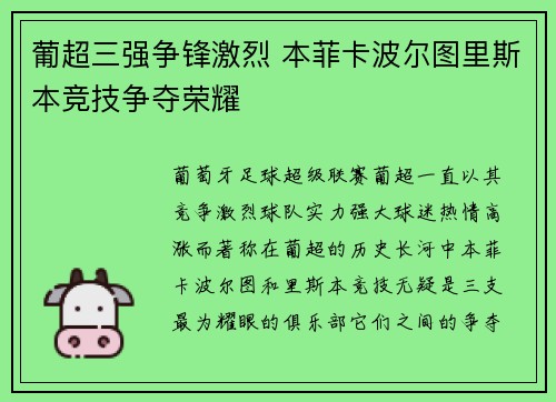 葡超三强争锋激烈 本菲卡波尔图里斯本竞技争夺荣耀 葡超三强争锋激烈 本菲卡波尔图里斯本竞技争夺荣耀